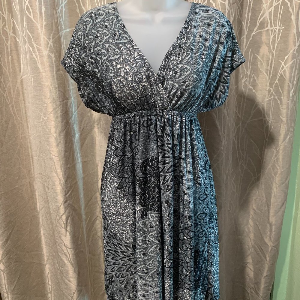 5th Love Black & White Patterned Dress Short Sleeve Mid Calf Length Cute